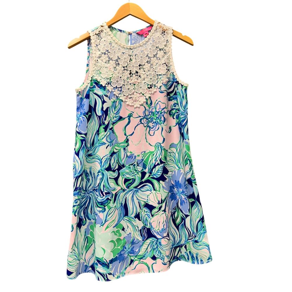 Lilly Pulitzer Dress Womens 6 PARTY THYME Coastal Floral Nala Soft Shift Crochet